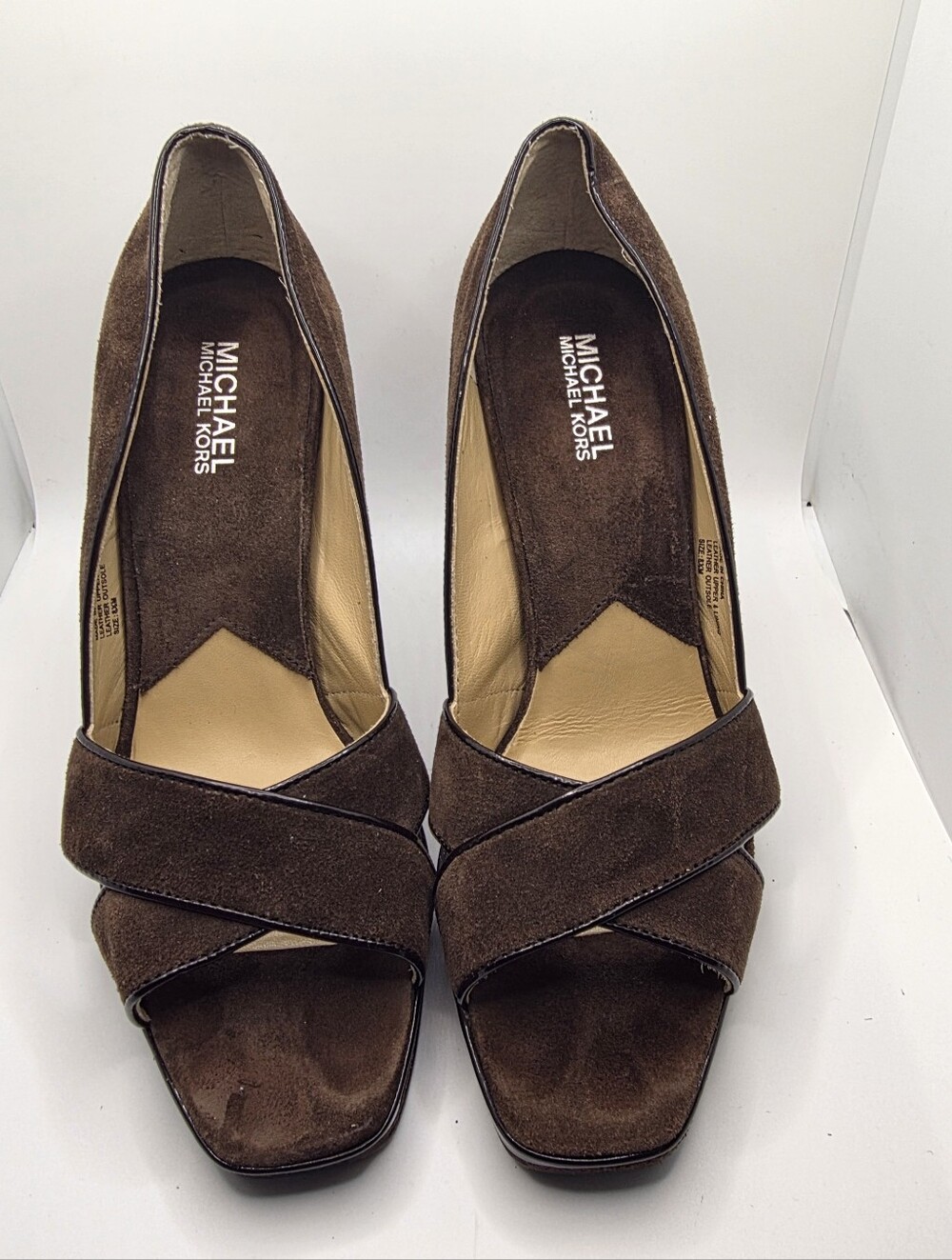 Michael Kors Brown Suede Crossover Peep-Toe Heels